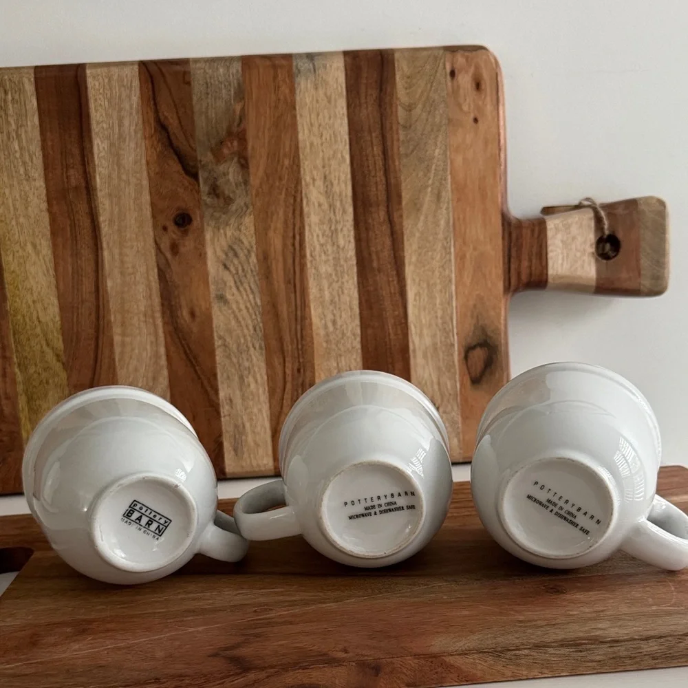 Pottery Barn Vintage White Ceramic Farmhouse Mug Set (3)